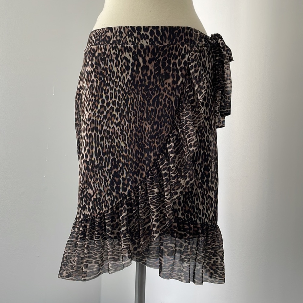 PIECES Leopard Faux Wrap Mini skirt Sz S